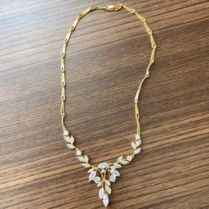 Gold Link Necklace with Clear Gems